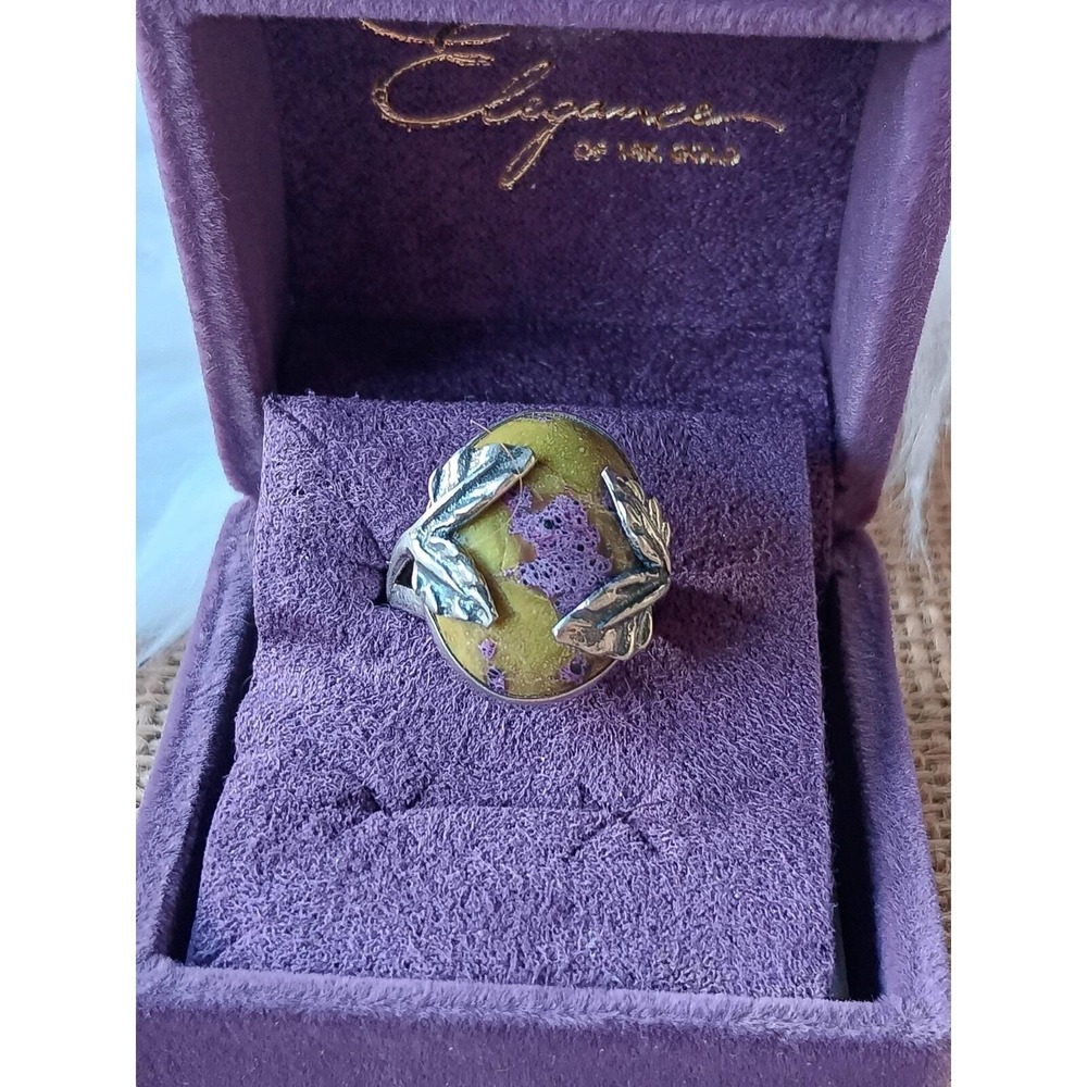 925 Sterling Silver Rare Oval Stichtite + Serpentine Ring Size 7 & Palm Stone - Picture 5 of 12